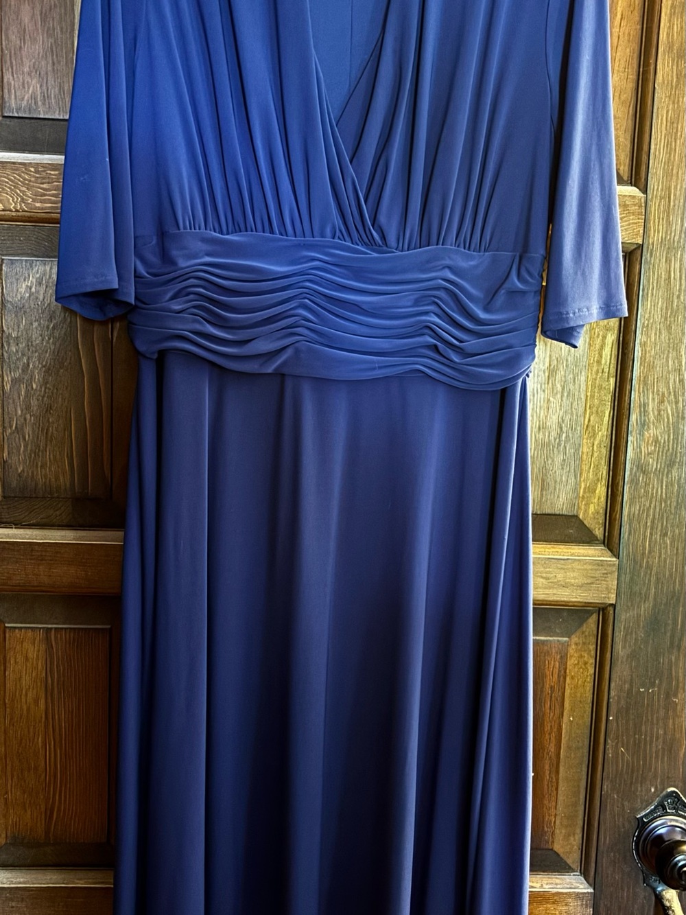 Evan Picone Navy Long Sleeve Ruched Waist Evening Dress - Picture 2 of 4